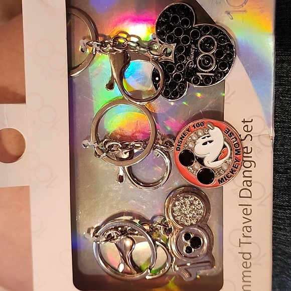 Disney 100 MICKEY MOUSE Set of 3 Gemmed Bag Dangle Charms Keyrings NEW in packag - Picture 2 of 6